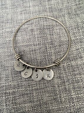 Personalized Initial Charm Bangle Bracelet - Silver
